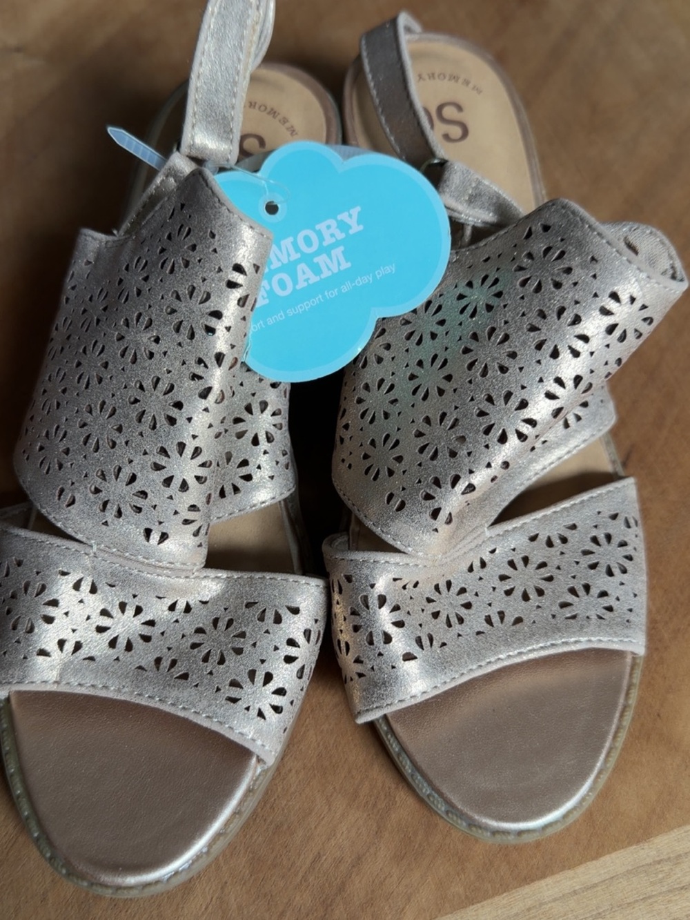 SO Girls Metallic Silver Laser-Cut Memory Foam Sandals